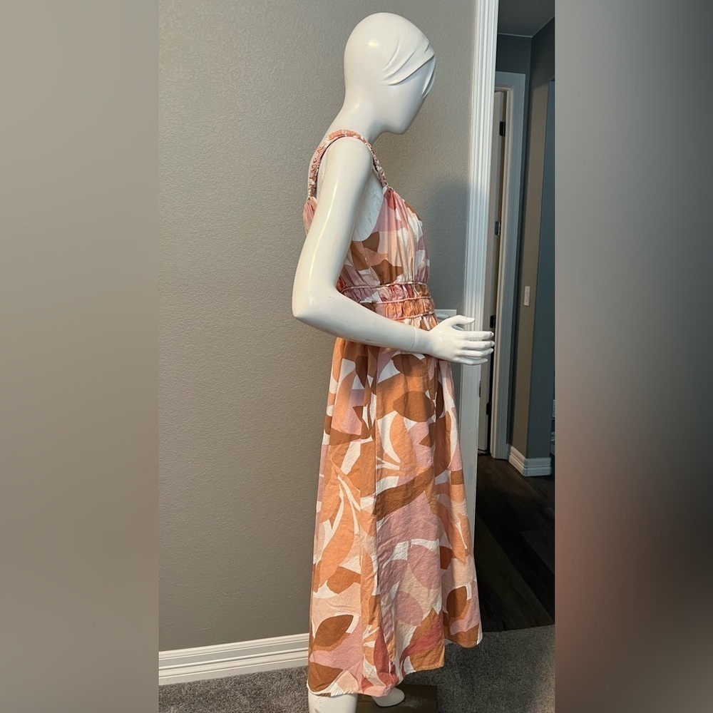 Girl In The Sun Spice Leaf Pattern Midi Dress Size L - Picture 8 of 15